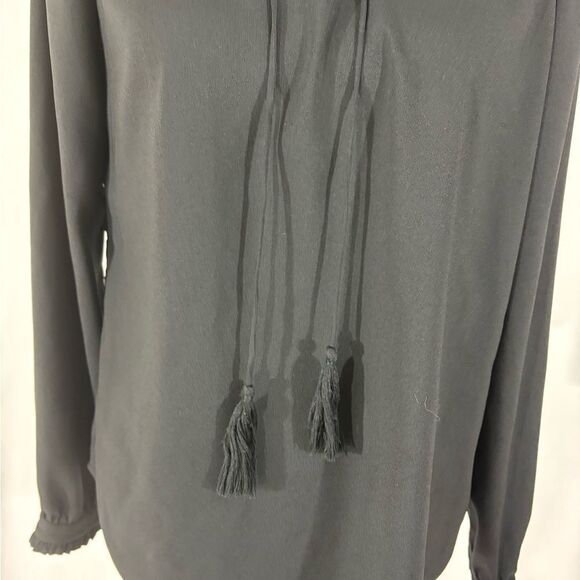 Lands Ends Black Long Sleeve Tassel Blouse - Picture 4 of 8